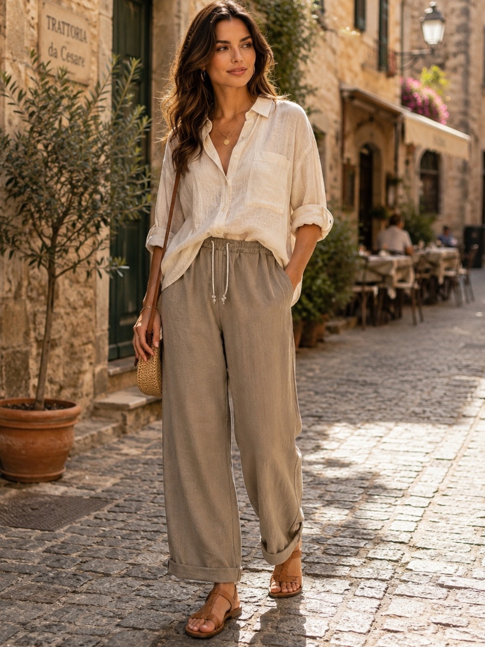 SM219 | Made in Italy Crystal Drawstring Casual Pants